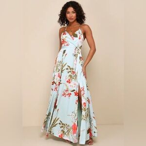 Lulus - Still the One Sage Green Floral Print Satin Maxi Dress